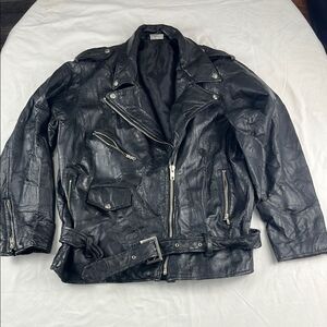 Vintage Flight Path Distressed Patchwork Black Leather Bomber Jacket